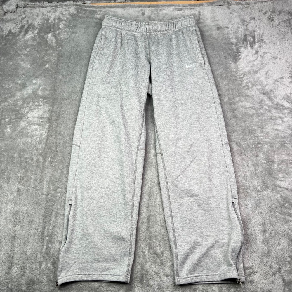 Nike Therma-Fit Fleece Track‎ Pants Women Small Gray Wide Leg Ankle Zip Lined